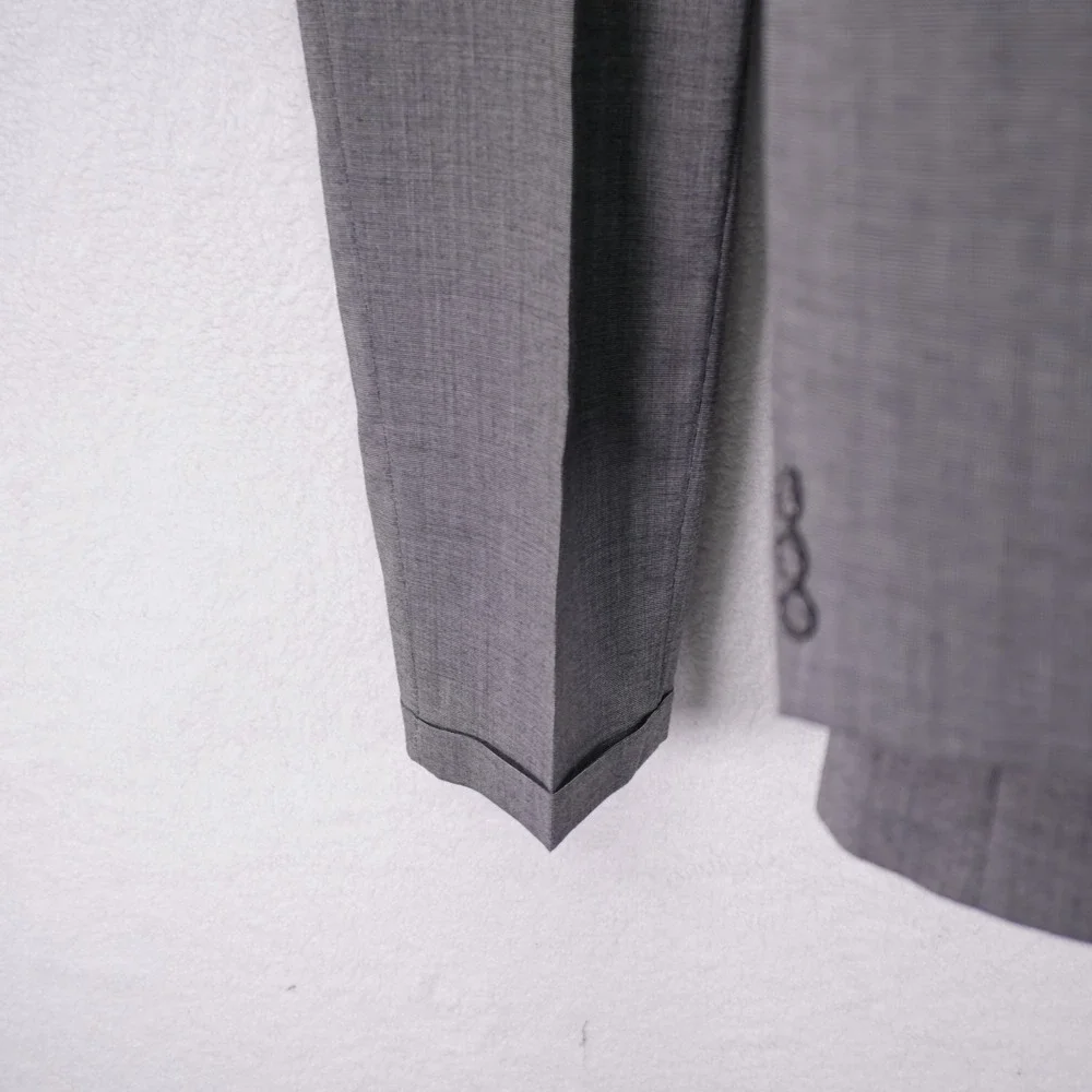 Haggar Wool 2 Piece Suit Gray Birdseye -42L  35 / 30.5- Double Breasted Peak Lap